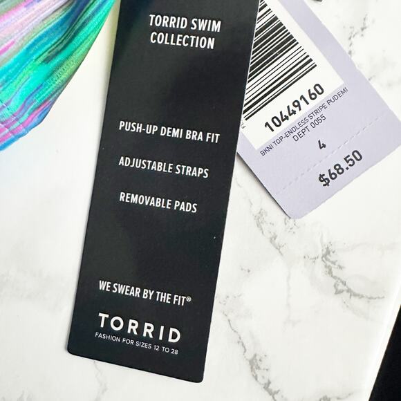 Torrid Multicolor Endless Stripe Push-up Demi Bikini Top Size 4X New with Tags - Picture 4 of 9